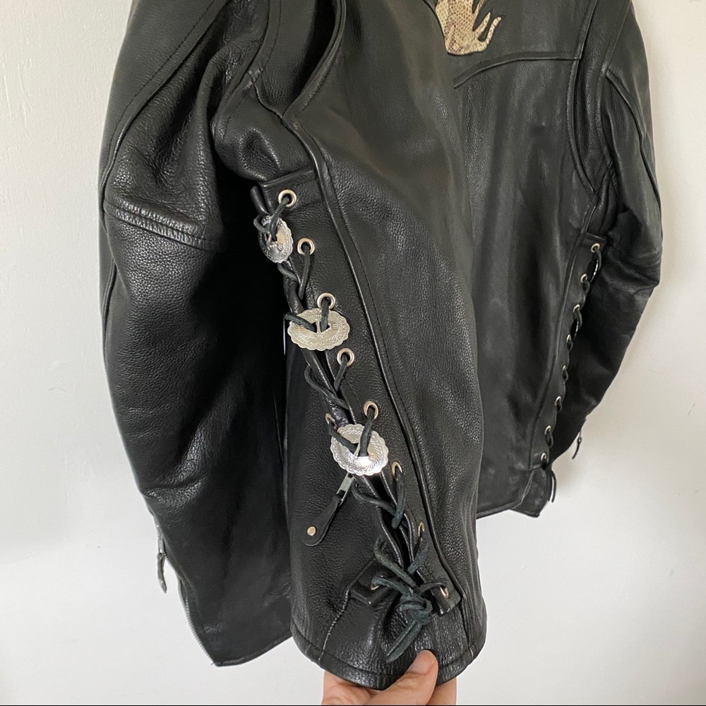 Motorcycle Jacket Chaps Black Leather Flame Snake - Picture 4 of 16